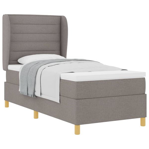 vidaXL Boxspringbett mit Matratze Dunkelgrau 90x190 cm Taupe Stoff