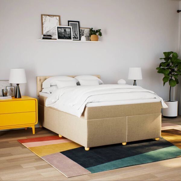 vidaXL Boxspringbett mit Matratze Creme 140x200 cm Stoff