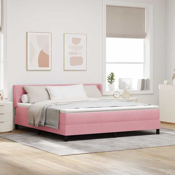 vidaXL Boxspringbett mit Matratze mit Kopfteil Rosa 200 x 180 cm Samt