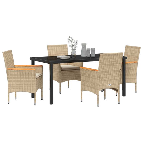 vidaXL Garten Essgruppe mit Kissen 5 pcs Beige Poly-Rattan