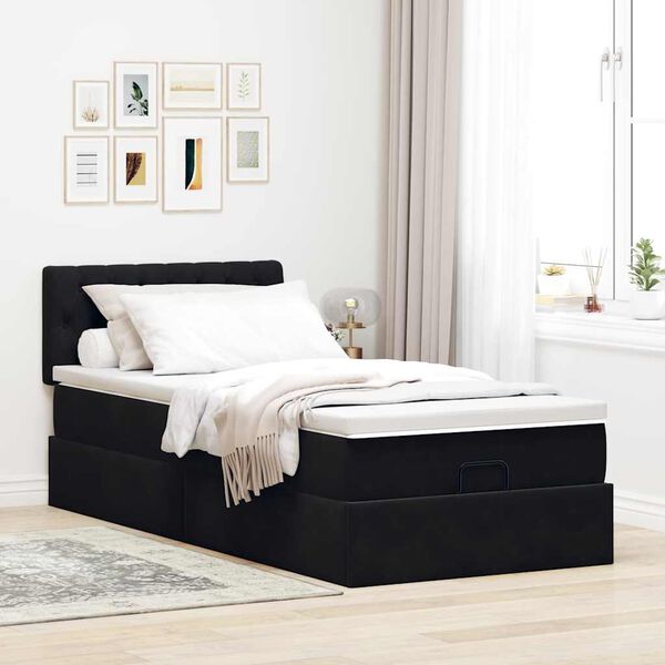 vidaXL Ottoman-Bett mit Matratze Schwarz 90x190 cm Samt