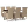 vidaXL 7-tlg. Garten-Essgruppe mit Kissen Beige Poly Rattan