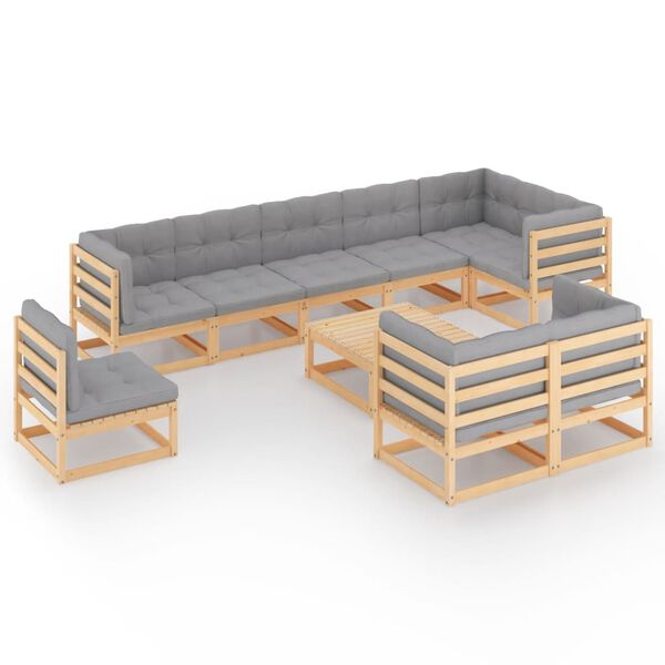 vidaXL 10-tlg. Garten-Lounge-Set mit Kissen Massivholz Kiefer