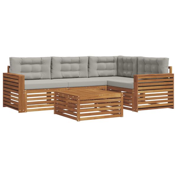 vidaXL Outdoor-Sofagarnitur mit Kissen 5 pcs Nat&uuml;rlich und Hellgrau