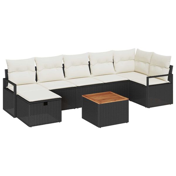 vidaXL Garten-Sofa-Set mit Kissen 8 pcs Schwarz Poly Rattan