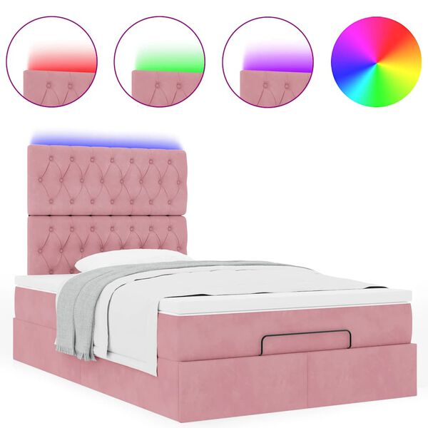 vidaXL Ottoman-Bett mit Matratzen & LEDs Rosa 120x200 cm Samt