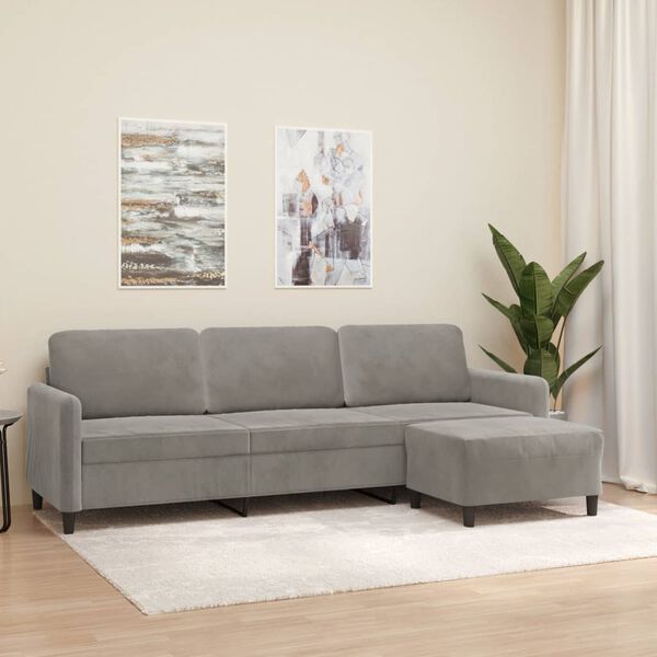 vidaXL 3-Sitzer-Sofa mit Hocker Hellgrau 210 cm Samt