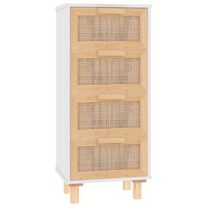 vidaXL Sideboard Wei&szlig; 40x30x90 cm Massivholz Kiefer und Natur-Rattan