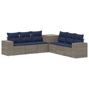 vidaXL Sofa Set 7 stk. Grau und Marineblau Polyrattan und Stahl
