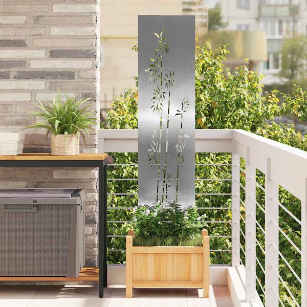 vidaXL Garten Sichtschutz-Leinwand Floral Silber 32 x 140 cm Edelstahl