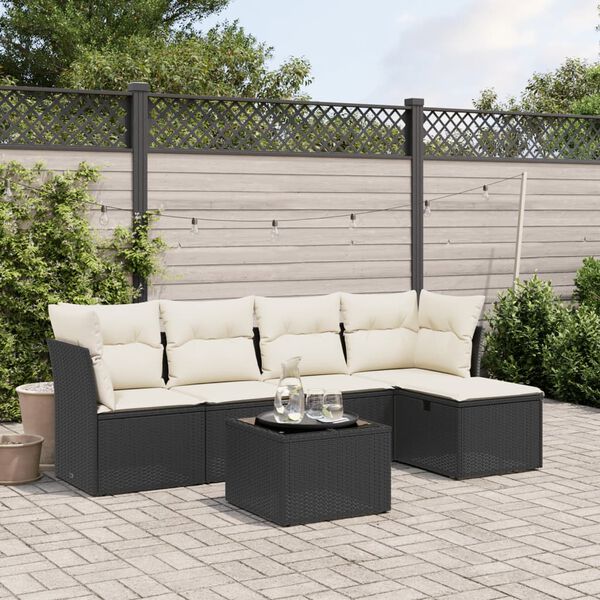 vidaXL 6-tlg. Garten-Sofagarnitur mit Kissen Schwarz Poly Rattan