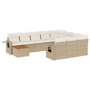 vidaXL 11-tlg. Garten-Sofagarnitur mit Kissen Beige Poly Rattan