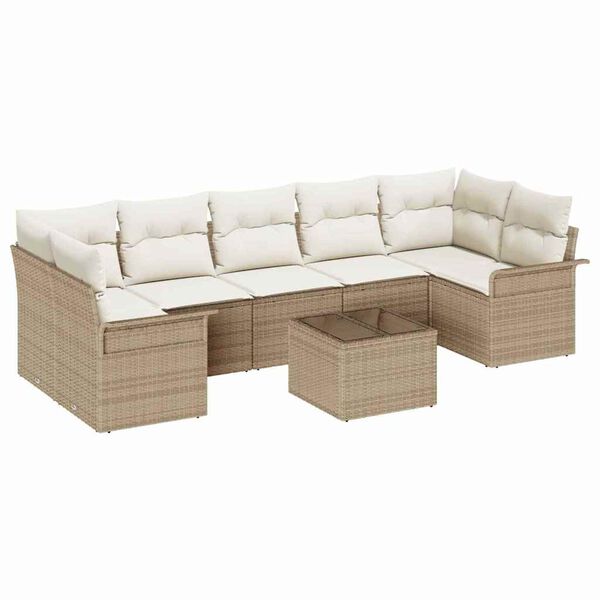 vidaXL Gartensofa-set mit Kissen 8 pcs Beige und Creme Poly-Rattan