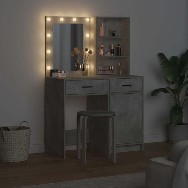 vidaXL Schminktischset mit LED mit T&uuml;r 2 pcs Beton Grau Holzwerkstoff