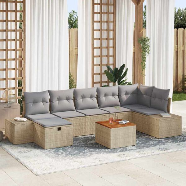vidaXL Gartensofa-set mit Kissen mit Speicher 8 pcs Beige Poly-Rattan