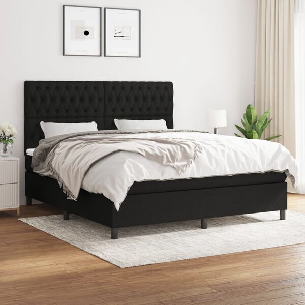 vidaXL Boxspringbett mit Matratze Schwarz 180x200 cm Stoff