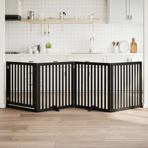 vidaXL 4-tlg. Hundetor mit T&uuml;r Faltbar Schwarz 320 cm Pappelholz