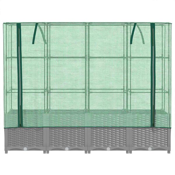 vidaXL Hochbeet mit Gew&auml;chshaus-Aufsatz Rattan-Optik 160x40x138 cm