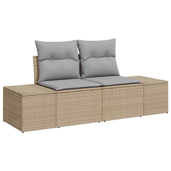 vidaXL Garten-Sofa-Set mit Speicher 9 pcs Beige Poly Rattan