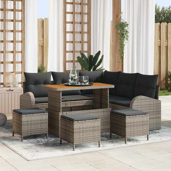 vidaXL Gartensofa-set mit Kissen 9 pcs Grau Poly-Rattan