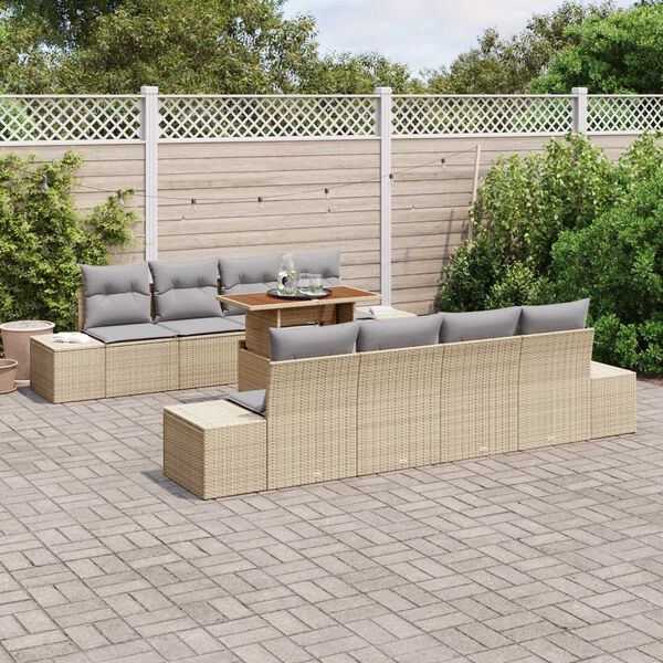 vidaXL Garten-Sofa-Set mit Speicher 9 pcs Beige Poly Rattan