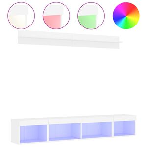 vidaXL 5-tlg. Wohnwand mit LED-Beleuchtung Wei&szlig; Holzwerkstoff