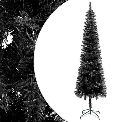 vidaXL Weihnachtsbaum Schlank mit Beleuchtung & Kugeln Schwarz 240 cm