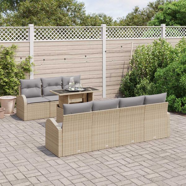 vidaXL Gartensofa-set mit Kissen 8 pcs Beige Poly-Rattan