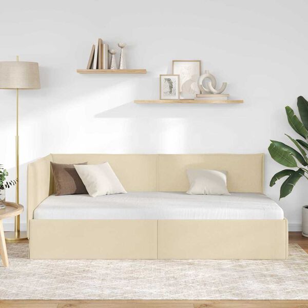 vidaXL Eckbettgestell mit Kopfteil Creme 100 cm x 200 cm Samt