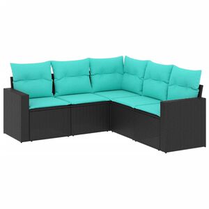 vidaXL 5-tlg. Garten-Sofagarnitur mit Kissen Schwarz Poly Rattan