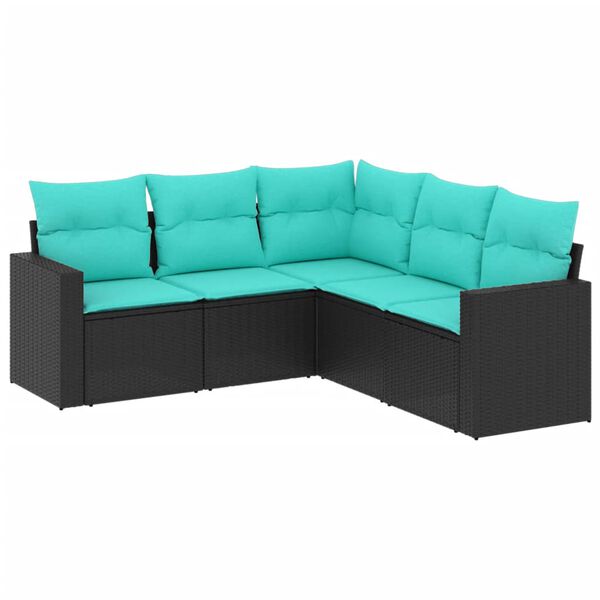 vidaXL 5-tlg. Garten-Sofagarnitur mit Kissen Schwarz Poly Rattan