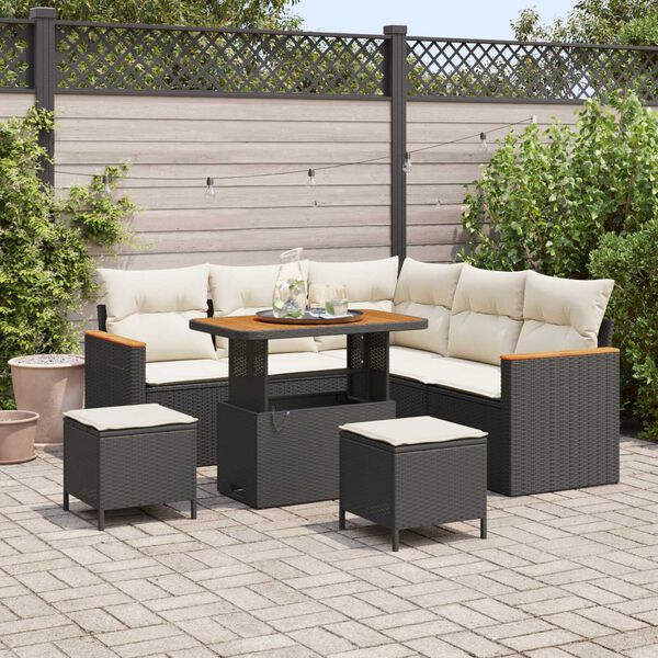 vidaXL Gartensofa-set mit Kissen 8 pcs Schwarz Poly Rattan