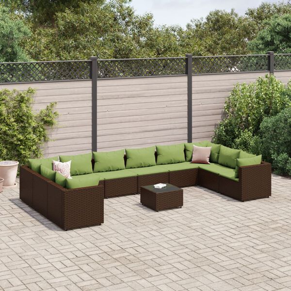vidaXL 11-tlg. Garten-Lounge-Set mit Kissen Braun Poly Rattan