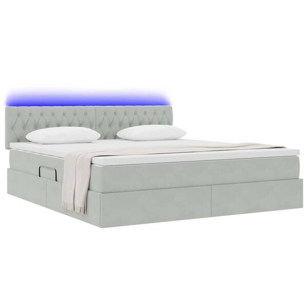 vidaXL Bett mit Stauraum und LED mit LED Hellgrau 160 x 200 cm Samt