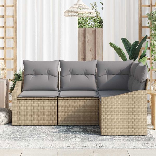 vidaXL Gartensofa-set mit Kissen 4 pcs Beige und Hellgrau Poly-Rattan