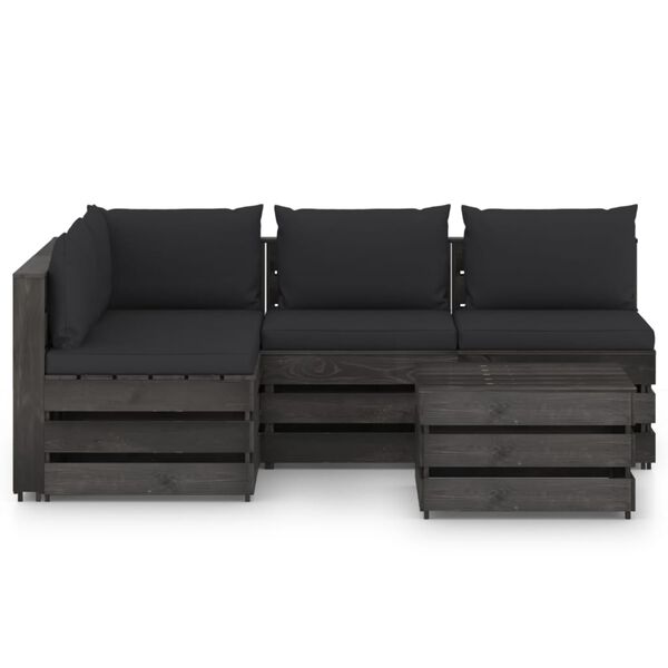 vidaXL 5-tlg. Garten-Lounge-Set mit Kissen Grau Impr&auml;gniertes Holz