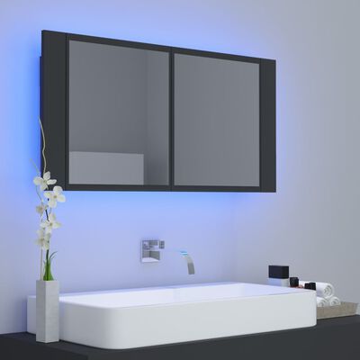 vidaXL LED-Bad-Spiegelschrank Grau 90x12x45 cm Acryl