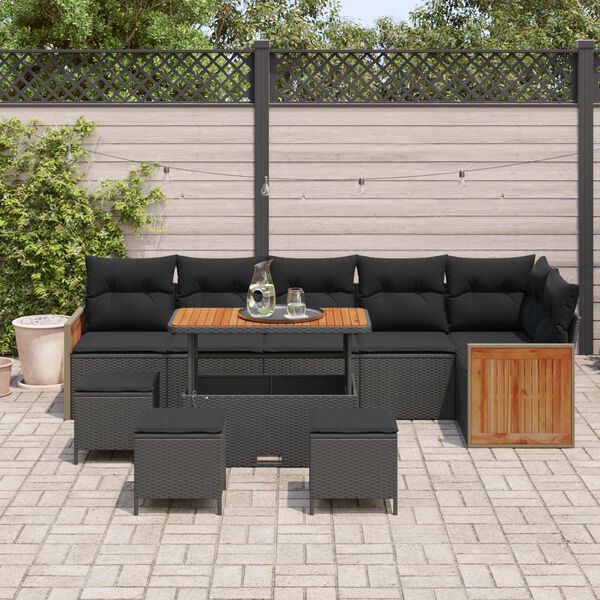 vidaXL Gartensofa-set mit Kissen 12 pcs Schwarz Poly-Rattan