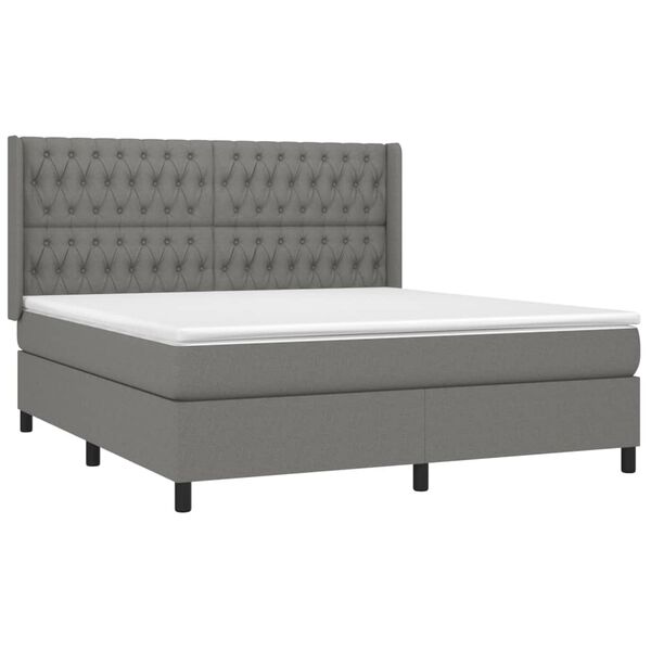 vidaXL Boxspringbett mit Matratze Dunkelgrau 180x200 cm Stoff