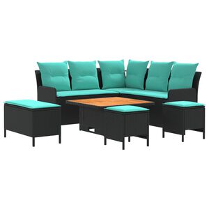 vidaXL M&ouml;belsets 7 Stk. Schwarz und T&uuml;rkis PE-Rattan