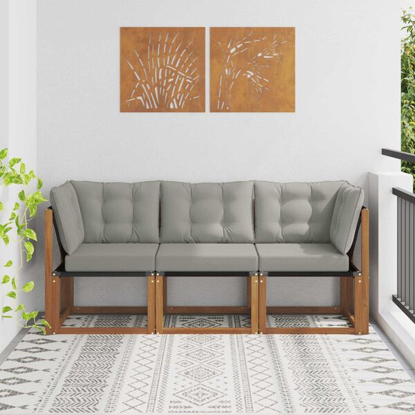 vidaXL Outdoor Mittel- und Ecksofa mit Kissen 3 St&uuml;ck Natur