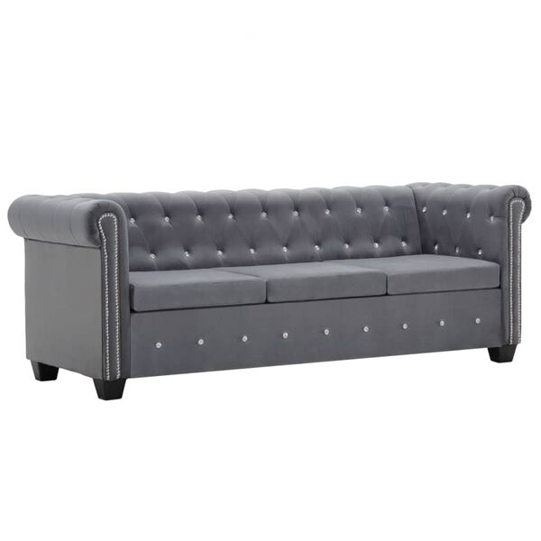 vidaXL Chesterfield Sofa 3-Sitzer Samtbezug 199x75x72 cm Grau