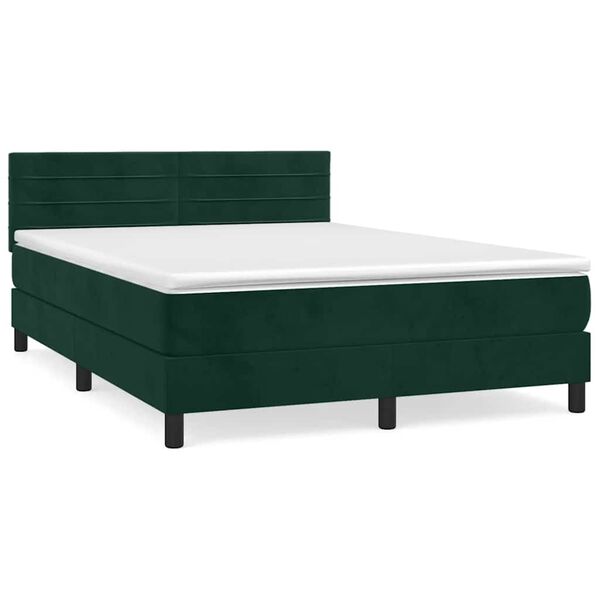 vidaXL Boxspringbett mit Matratze Dunkelgr&uuml;n 140x190 cm Samt