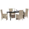 vidaXL Garten Essgruppe mit Kissen 5 pcs Beige Poly-Rattan