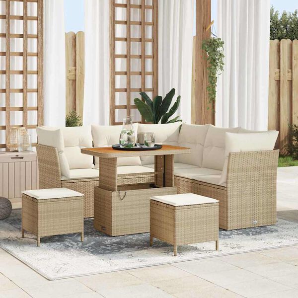 vidaXL Garten-Sofa-Set mit Kissen mit Speicher 8 pcs Beige und Creme