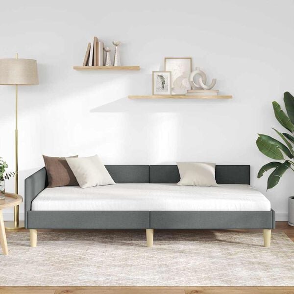 vidaXL Eckbettgestell mit Kopfteil Dunkelgrau 90 x 190 cm Stoff