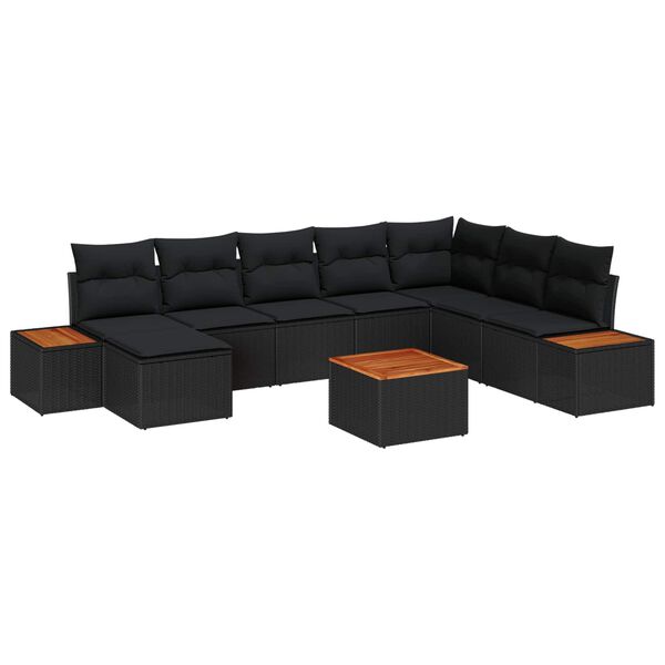 vidaXL Gartensofa-set mit Kissen mit Speicher 9 pcs Schwarz Polyrattan
