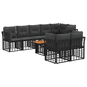 vidaXL Gartensofa-set 9 stk. Schwarz und Dunkelgrau Poly-Rattan