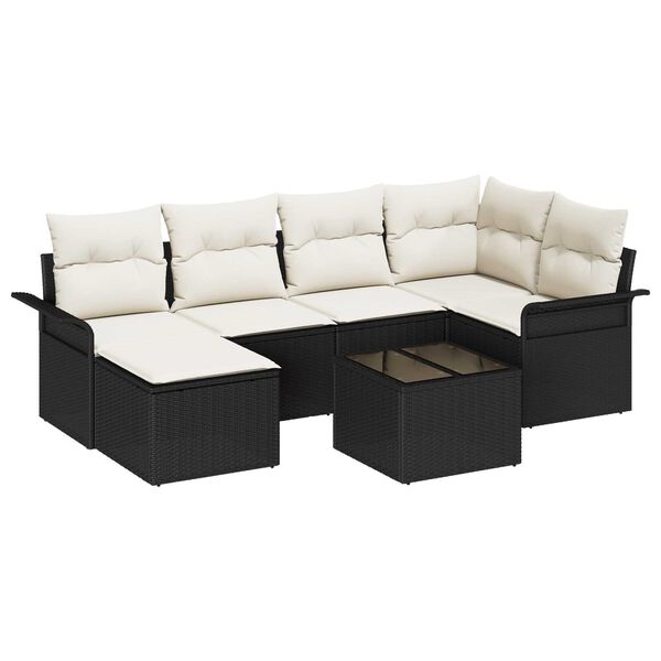 vidaXL Gartensofa-set mit Speicher 7 pcs Schwarz Poly-Rattan