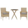 vidaXL 3-tlg. Bistro-Set mit Kissen Beige Poly Rattan und Glas